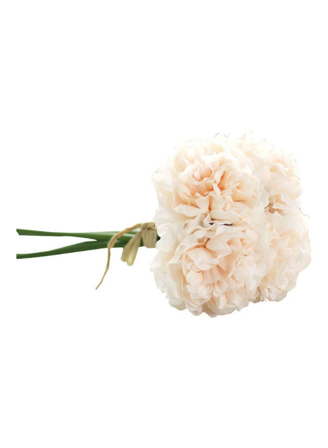 Generic 5-Piece Faux Vivid Decorative Silk Cloth Peony Flower Beige/Green 26.75x16.05x8.75cm  - Image 1
