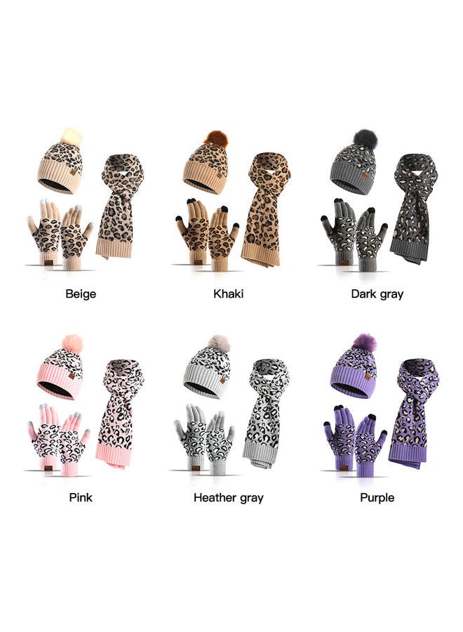 Generic Leopard Print Three-Piece Suit of Warm Hat, Scarf and Pair of Gloves - Image 4