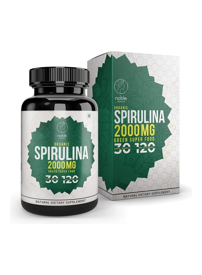 noble nature Organic Spirulina 2000 mg, Green Super Food - 120 Veg Capsules  - Image 1