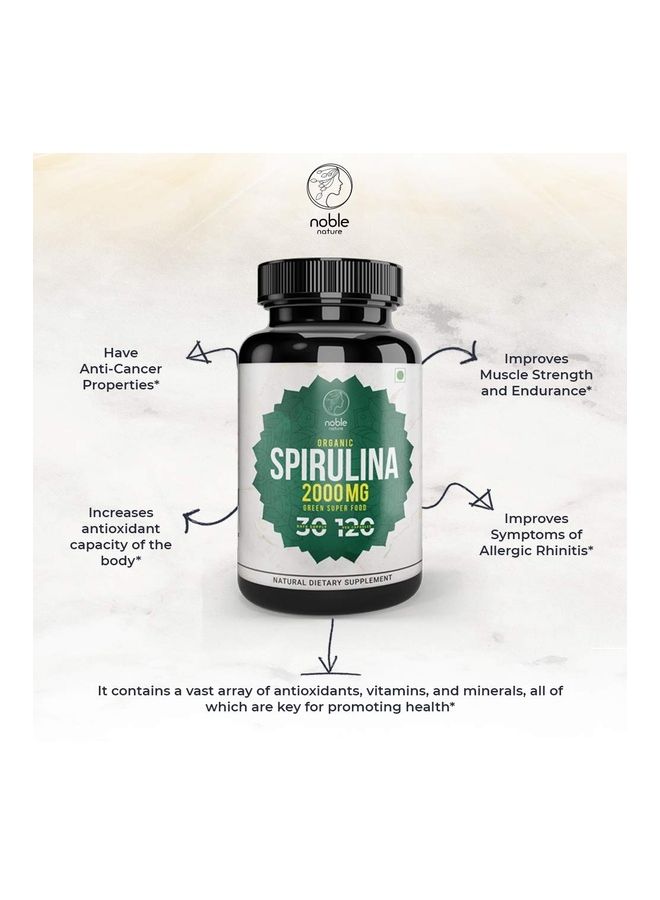 noble nature Organic Spirulina 2000 mg, Green Super Food - 120 Veg Capsules  - Image 3