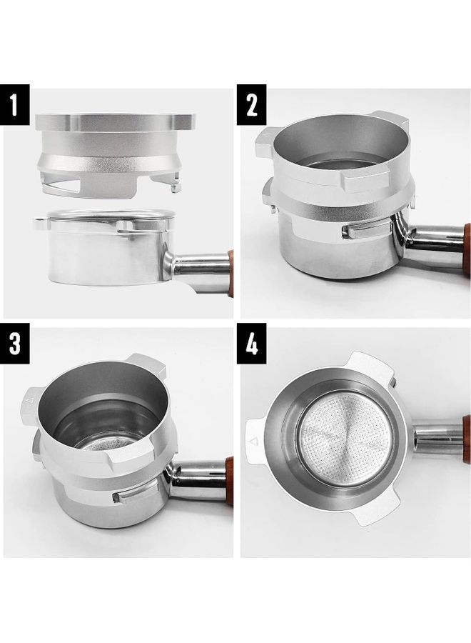 XiuWoo Dosing Funnel Aluminum Metal Hands-Free Ring with Grinder Trigger Silver 54mm - Image 3