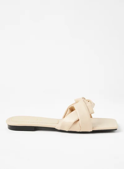 LABEL RAIL Faux Leather Flat Sandals Beige