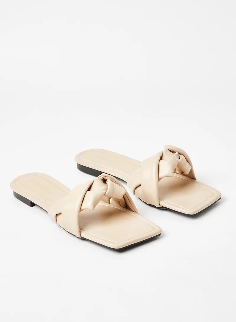 LABEL RAIL Faux Leather Flat Sandals Beige