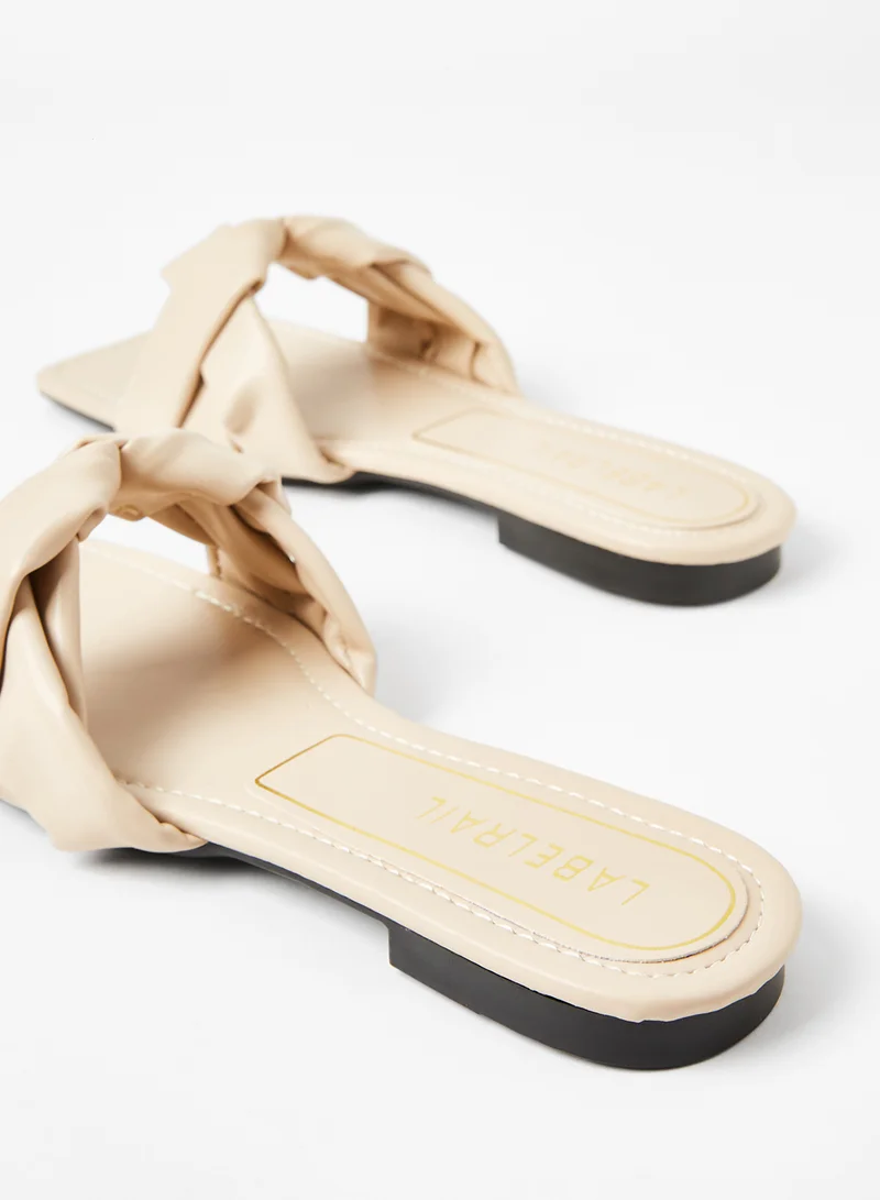 LABEL RAIL Faux Leather Flat Sandals Beige