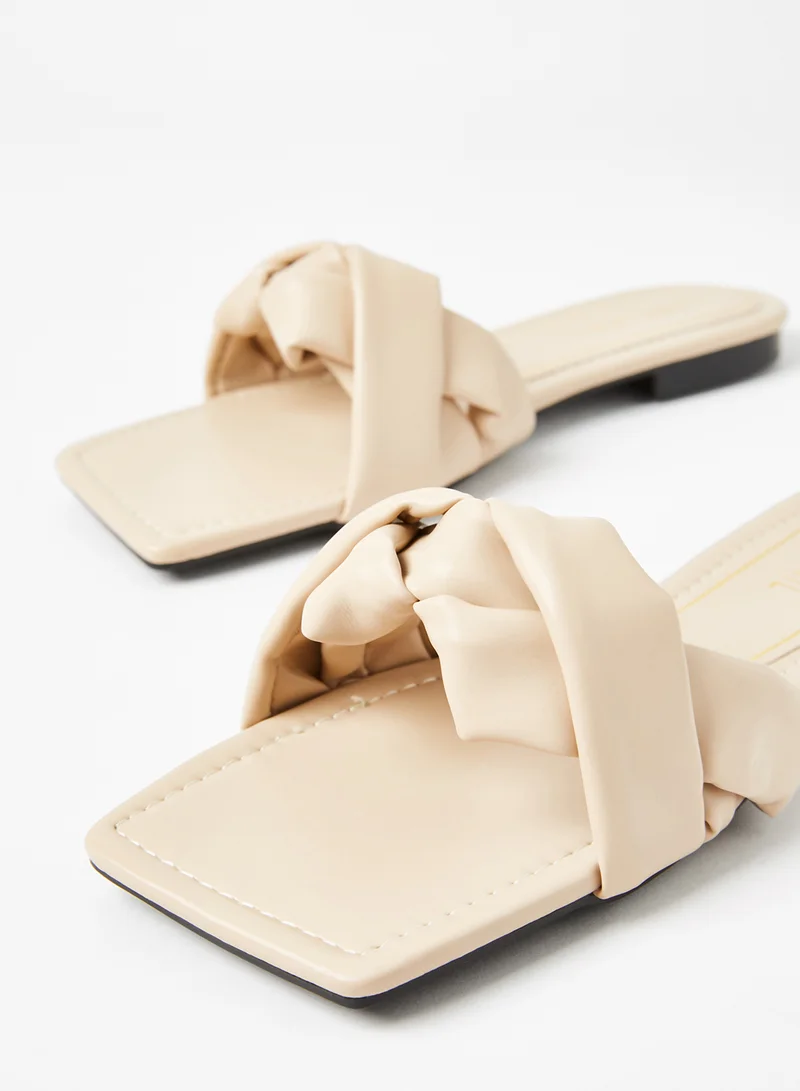 LABEL RAIL Faux Leather Flat Sandals Beige