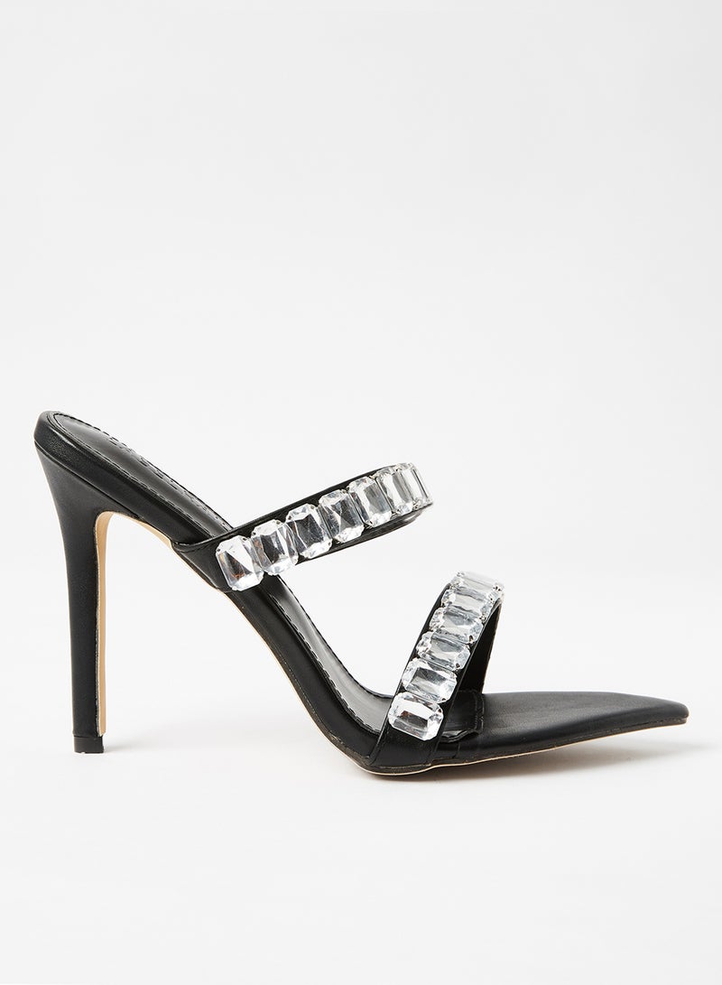 LABEL RAIL - Diamante Detail Heeled Sandals Black - Image 1