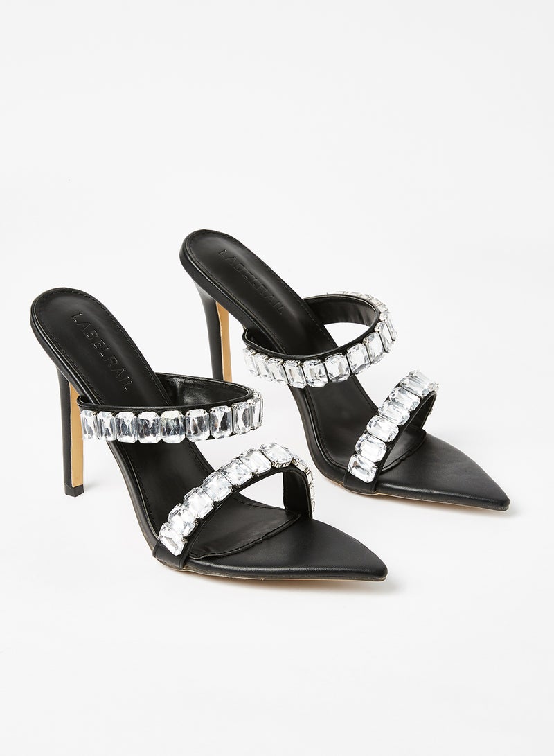 LABEL RAIL - Diamante Detail Heeled Sandals Black - Image 1
