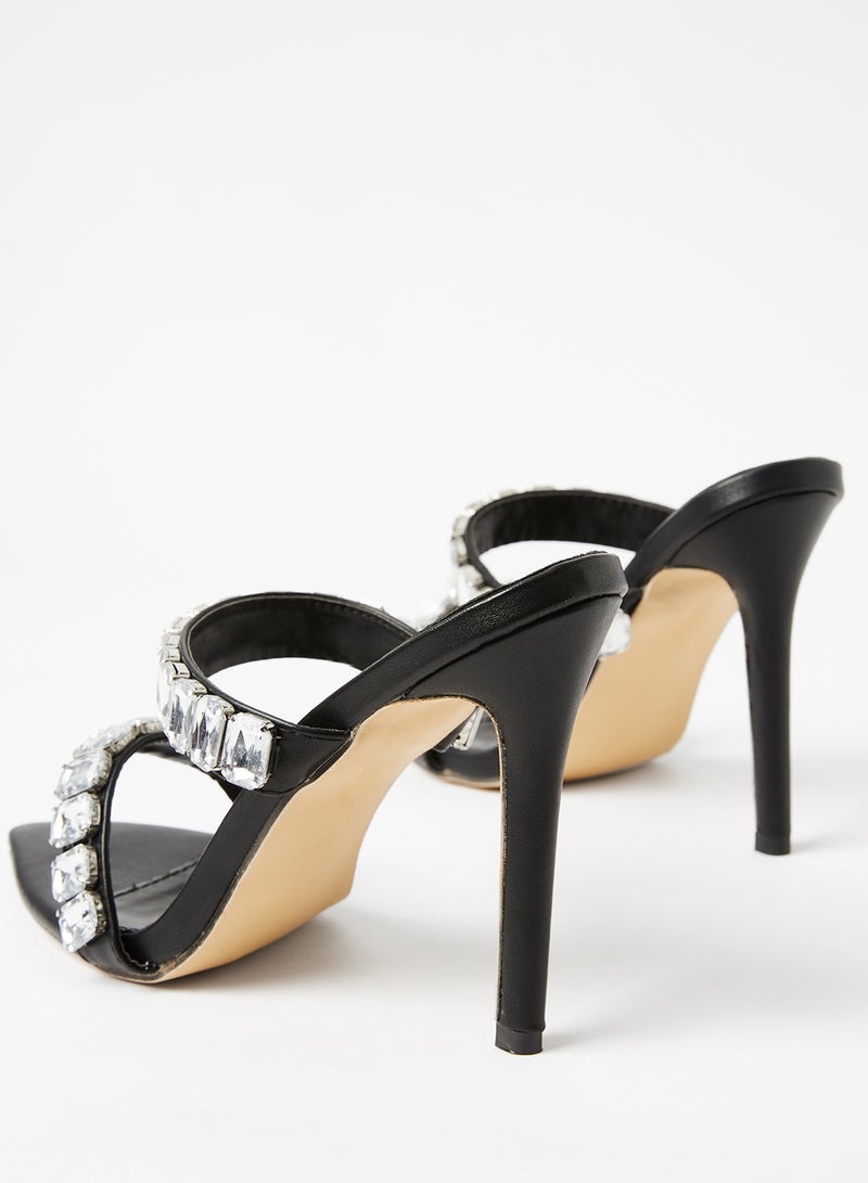 LABEL RAIL - Diamante Detail Heeled Sandals Black - Image 1