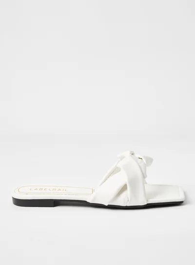 LABEL RAIL Faux Leather Flat Sandals White