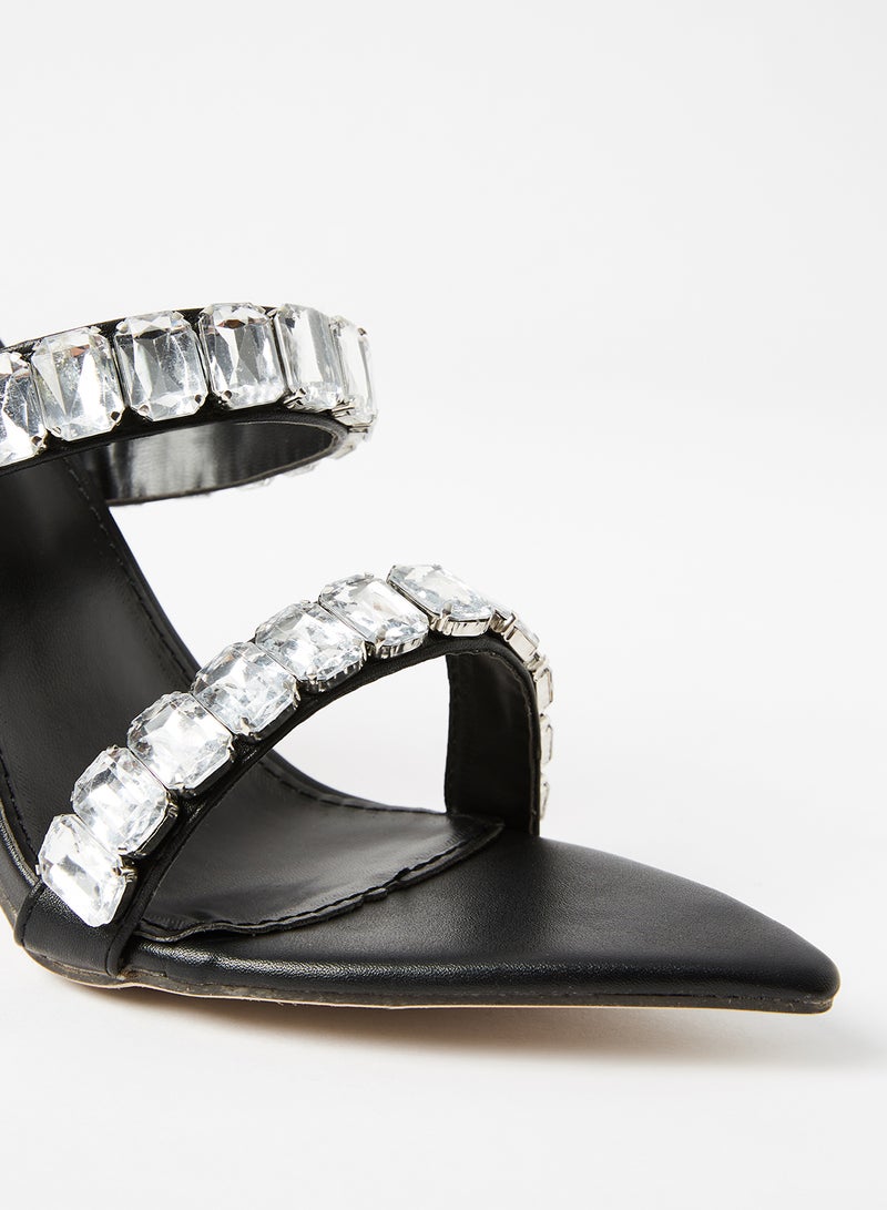 LABEL RAIL - Diamante Detail Heeled Sandals Black - Image 1