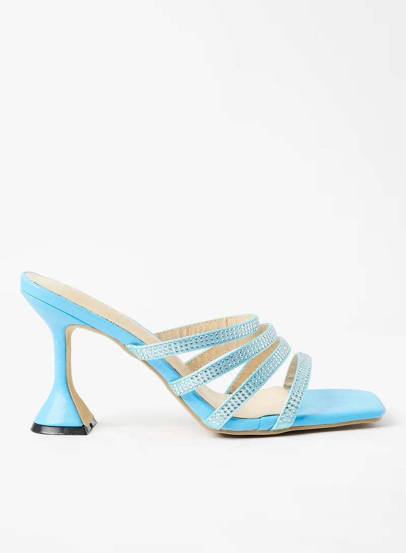 LABEL RAIL Multi Strap Spool Heel Sandals Blue