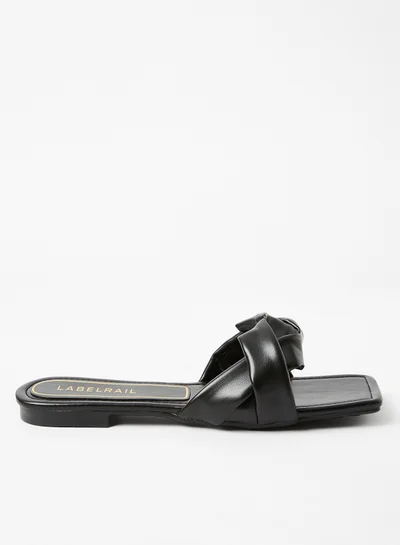 LABEL RAIL Faux Leather Flat Sandals Black