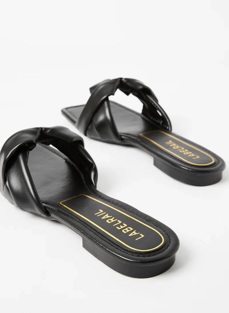 LABEL RAIL Faux Leather Flat Sandals Black
