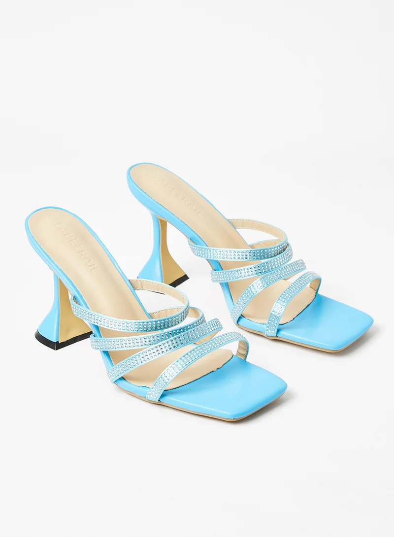 LABEL RAIL Multi Strap Spool Heel Sandals Blue