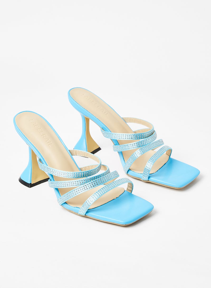 LABEL RAIL - Multi Strap Spool Heel Sandals Blue - Image 1