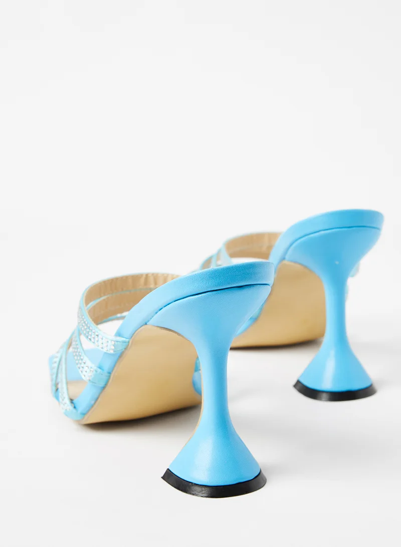 LABEL RAIL Multi Strap Spool Heel Sandals Blue