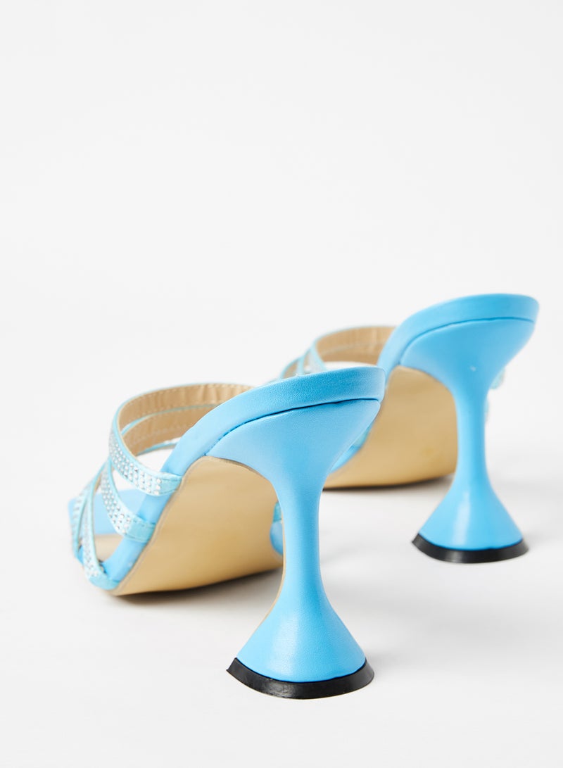 LABEL RAIL - Multi Strap Spool Heel Sandals Blue - Image 1