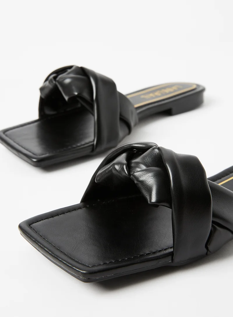 LABEL RAIL Faux Leather Flat Sandals Black