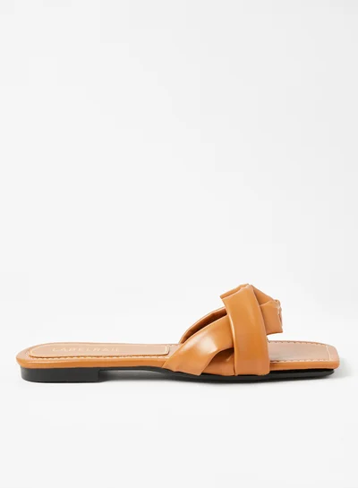 LABEL RAIL Faux Leather Flat Sandals Brown