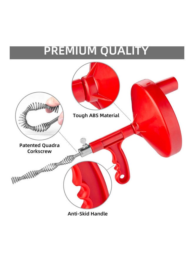 23 Feet Plumbing Snake Drain Cleaner For Bathroom Kitchen Red/Silver - Image 2