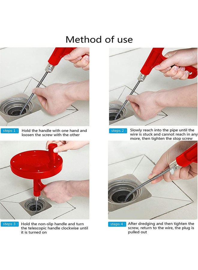 23 Feet Plumbing Snake Drain Cleaner For Bathroom Kitchen Red/Silver - Image 5