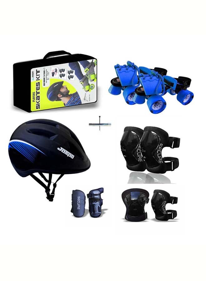 Jaspo Junior Roller Cruiser Skates Set Combo for 6-14 years with Helmet, Knee Guard, Elbow Guard, Wrist Guard & Skates (Blue) 10.23x10.23x7.4cm - Image 1