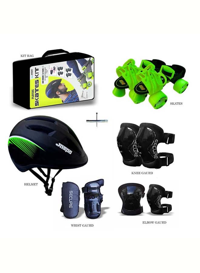 Jaspo Junior Roller Cruiser Skates Set Combo for 6-14 years with Helmet, Knee Guard, Elbow Guard, Wrist Guard & Skates (Green) 10.23x10.23x7.4cm - Image 1