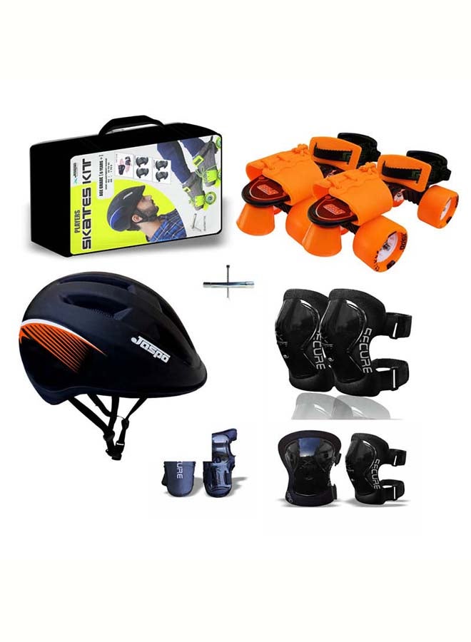 Jaspo Junior Roller Cruiser Skates Set Combo for 6-14 years with Helmet, Knee Guard, Elbow Guard, Wrist Guard & Skates (Orange) 10.23x10.23x7.4cm - Image 1