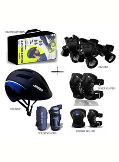 Jaspo Junior Roller Cruiser Skates Set Combo for 6-14 years with Helmet, Knee Guard, Elbow Guard, Wrist Guard & Skates (Black) 10.23x10.23x7.4cm  - Image 1