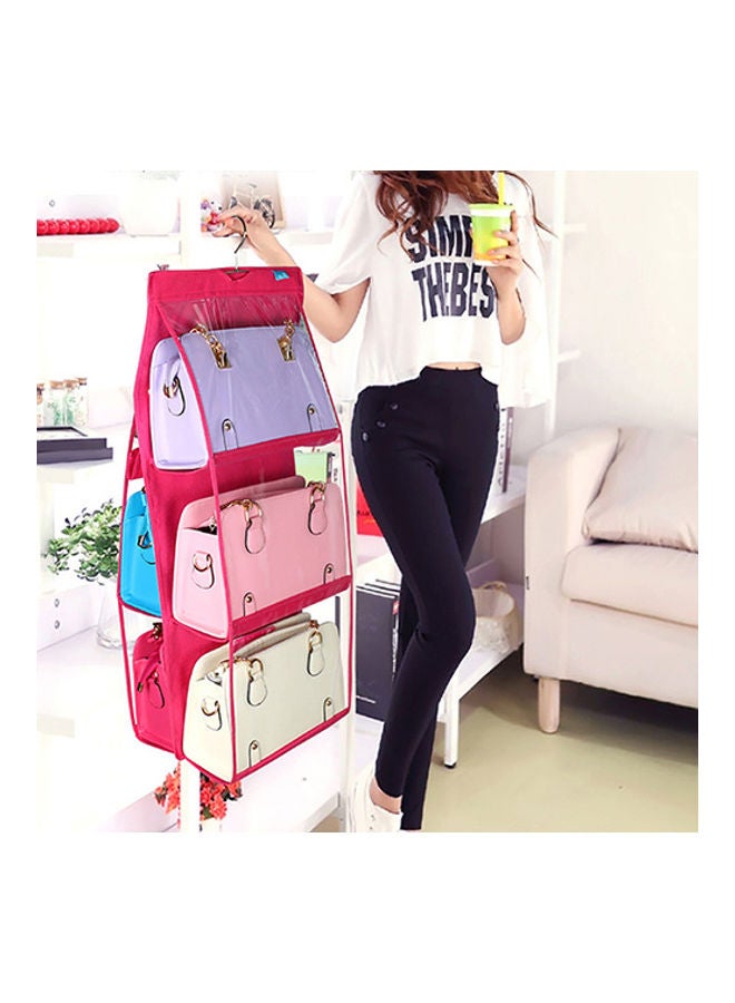 6-Pocket Bag And Purse Hanging Wardrobe Storage Organizer Pink/Clear - Image 2