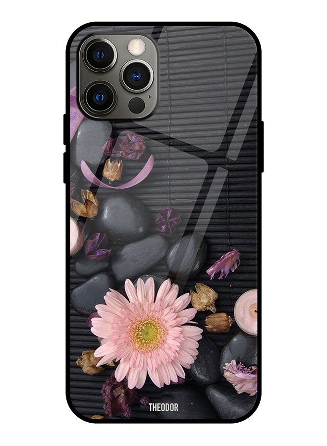 Theodor Protective Tempered Glass Case Cover For Apple iPhone 12 Pro Max Flowers/Stones - Image 1