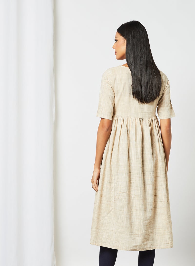 AKS - Printed Pocket Detailed Kurta Cream - Image 1