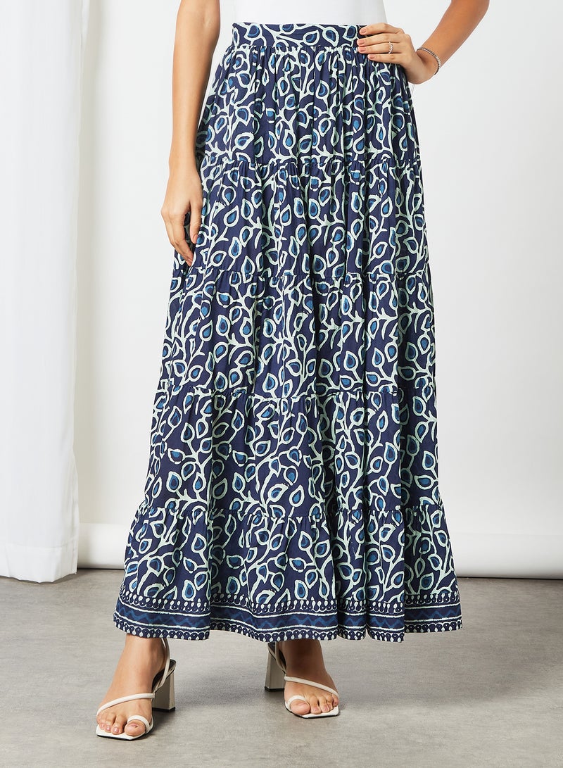 AKS - Digital Print Jacket Lehenga Set Navy - Image 1