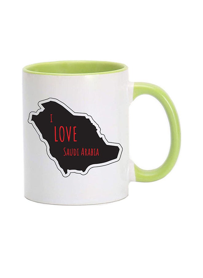 إم إي سي مج مطبوع عليه عبارة I Love Saudi Arabia" مع خريطة للسعودية أخضر