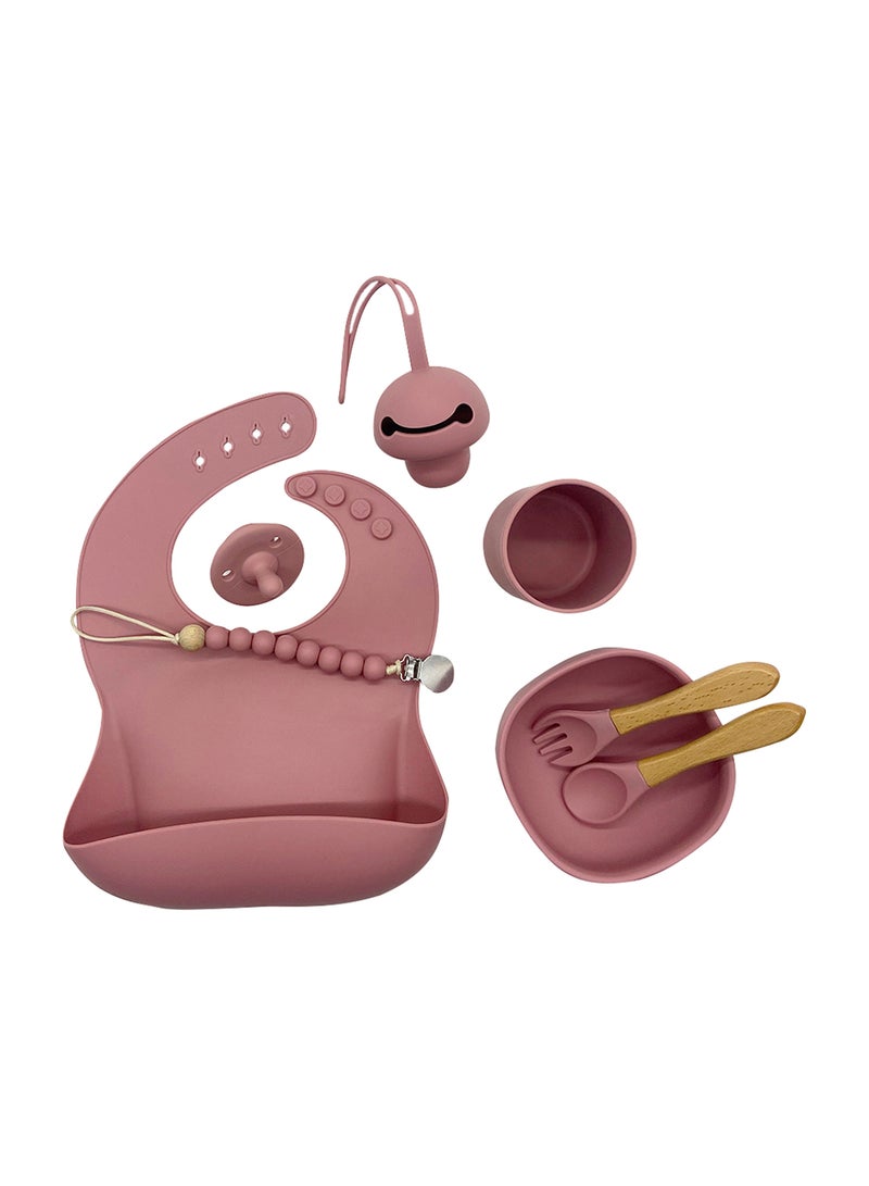 Amal 8-Piece Silicone Baby Comfortable And Safe Feeding Dinnerware Set - Dark Pink Dark Pink  - Image 1