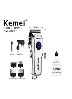Kemei Professional  Full Steel Body Barber Electric Hair Clipper With LCD Display Silver/Black  - Image 4