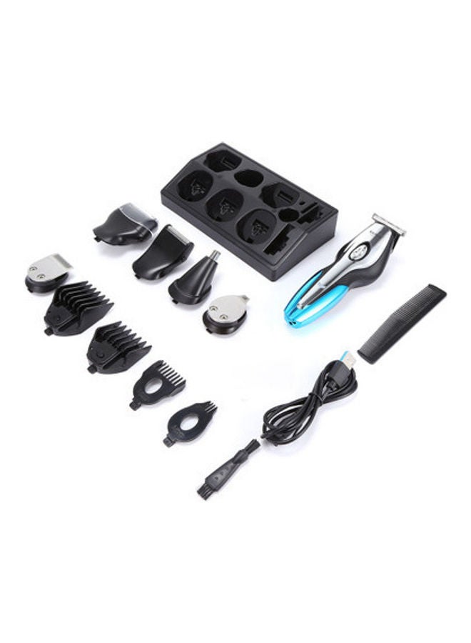 Kemei - 11-In-1 Rechargeable High Performance Super Grooming Kit KM-5031 Silver/Black/Blue - Image 1