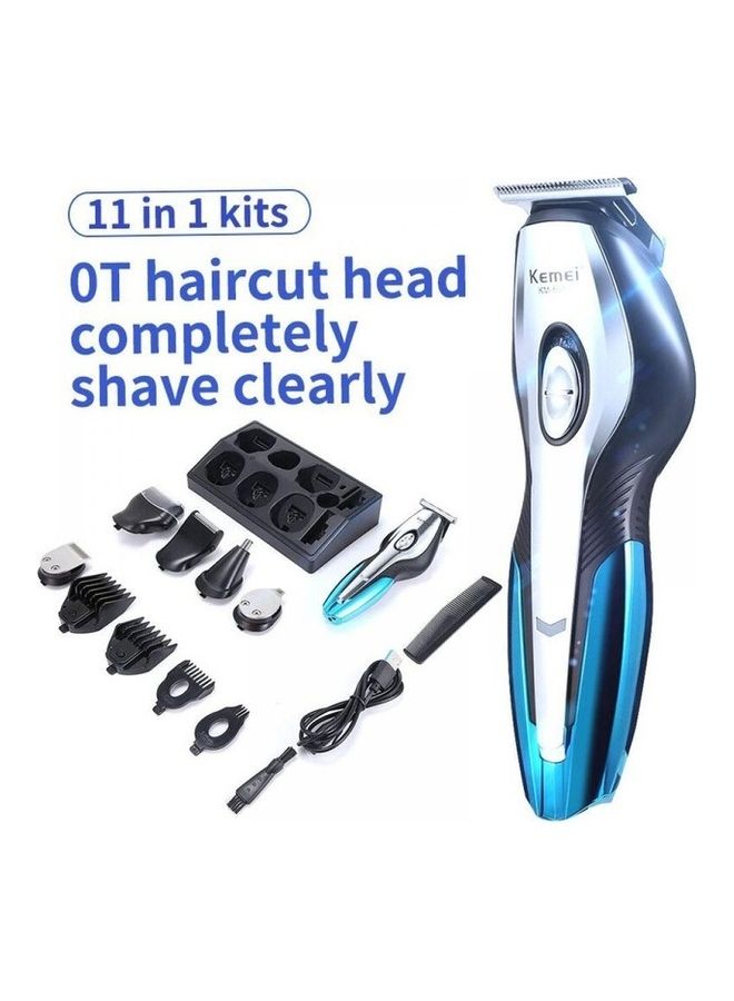 Kemei - 11-In-1 Rechargeable High Performance Super Grooming Kit KM-5031 Silver/Black/Blue - Image 1