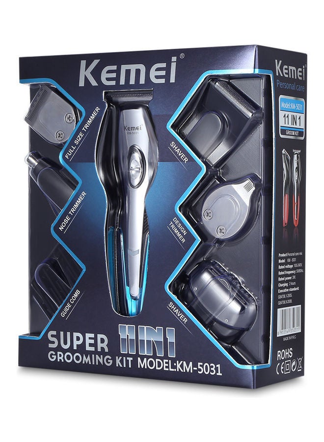 Kemei - 11-In-1 Rechargeable High Performance Super Grooming Kit KM-5031 Silver/Black/Blue - Image 1