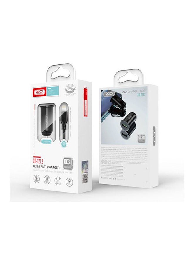 إكس أو شاحن سيارة TZ12 QC3.0 بقدرة 18 وات مع كابل أبل أسود  - Image 2