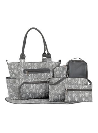 Diaper Bag Set Of 6 With Stroller Hooks And Nappy Changing Mat, Nappy Baby Bag, Travel Beach Shopping Baby Bag,  Multifunctional Mummy Bag, Cosmetic, Wet Dry Pouch, Melange Grey - v1631446991/N50790479A_6