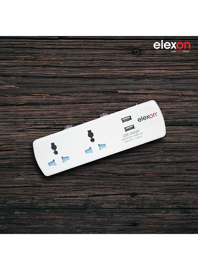 2-In-1 Socket And Two USB Port Adapter White