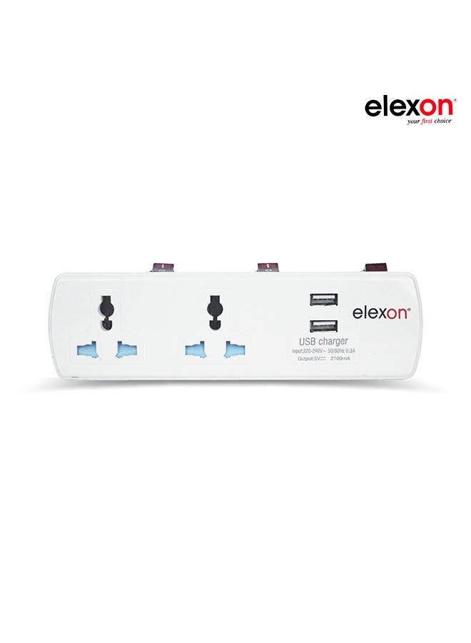 2-In-1 Socket And Two USB Port Adapter White