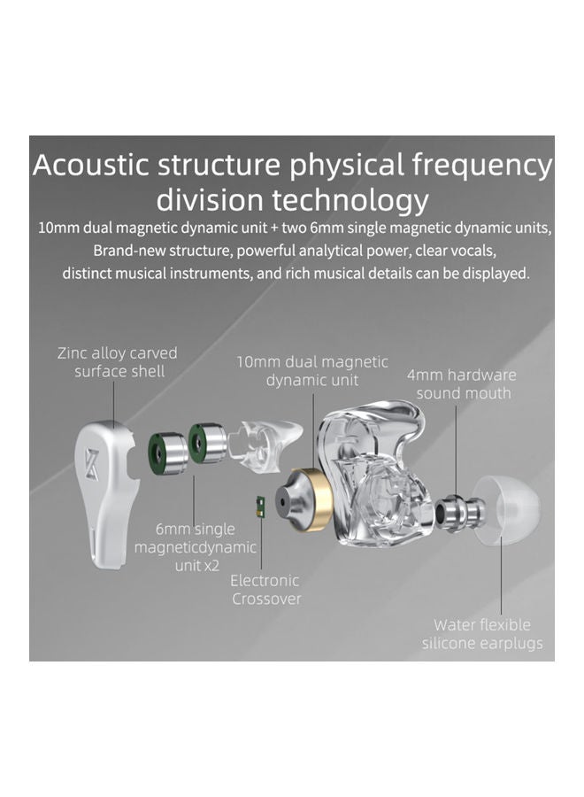 KZ Array Type Three-Unit Dynamic In Ear Wired Headphone With Mic Silver - Image 3