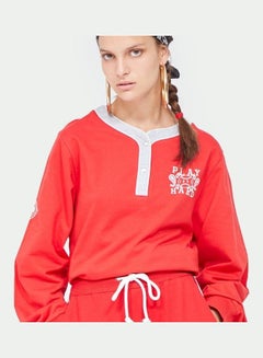 BlueAge Round Neck Casual Sweatshirt Red  - Image 3