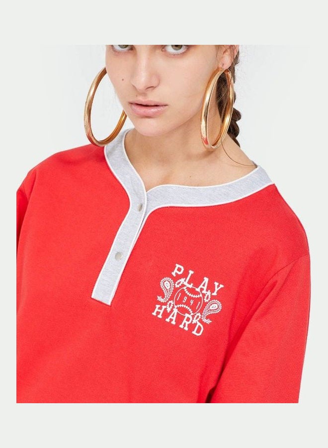 بلوايج سويت شيرت كاجوال بفتحة رقبة مستديرة أحمر - Image 4