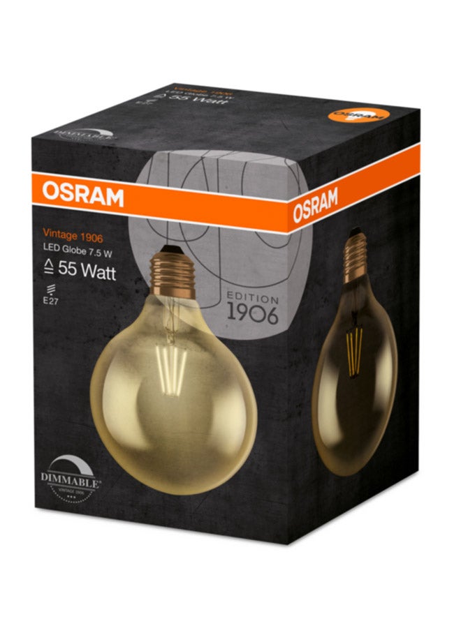 Osram - Dimmable Vintage 1906 (Ex 55W) 7W / 2500K E27 Globe LED Lamp Warm Yellow - Image 1