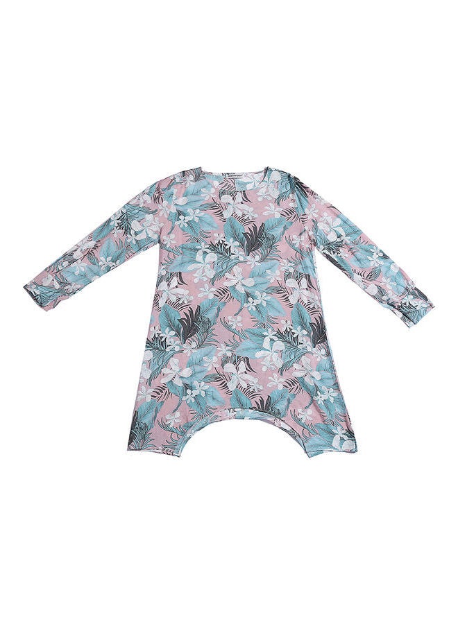 Hanyimidoo - 2-Piece Printed Muslim Long Sleeve Top and Pants Set Pink - Image 1