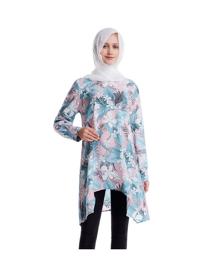 Hanyimidoo - 2-Piece Printed Muslim Long Sleeve Top and Pants Set Pink - Image 1
