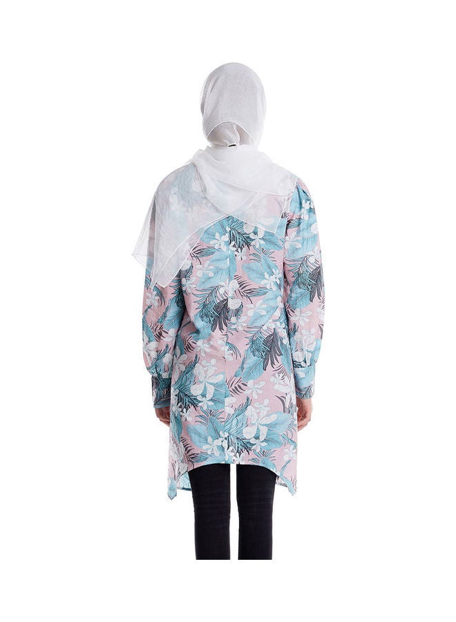 Hanyimidoo - 2-Piece Printed Muslim Long Sleeve Top and Pants Set Pink - Image 1